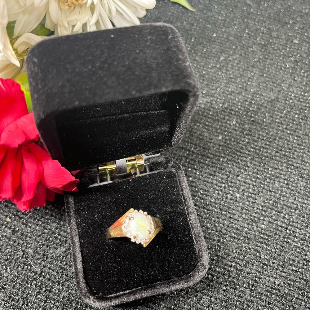 Genuine 14 Karat Gold Opal and Diamond Ring - Picture 11 of 16